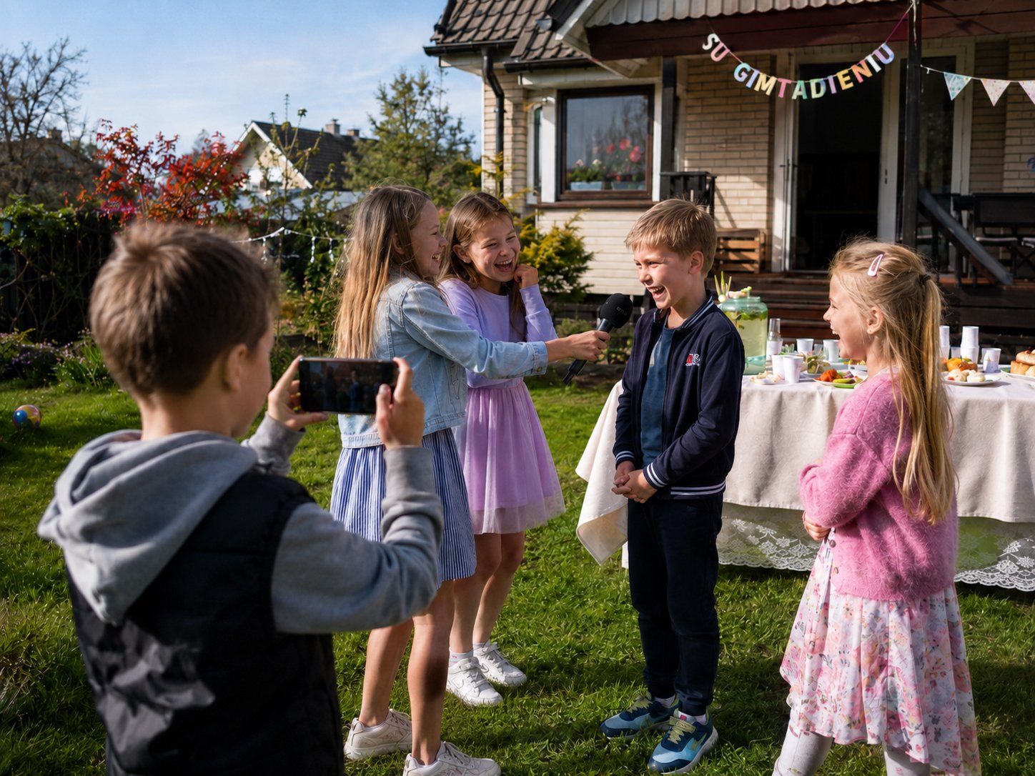 Vaikai filmuoja žinių reportažą